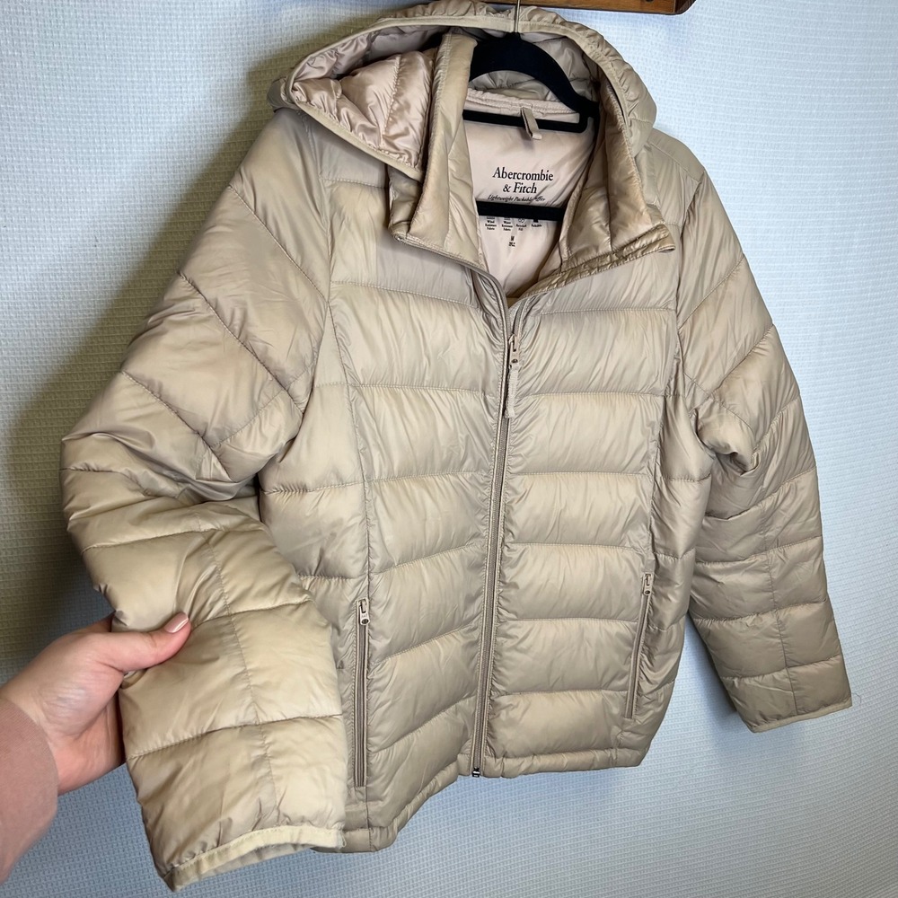 Abercrombie & Fitch Womens Lightweight Packable Puffer‎ Jacket Tan Beige Medium